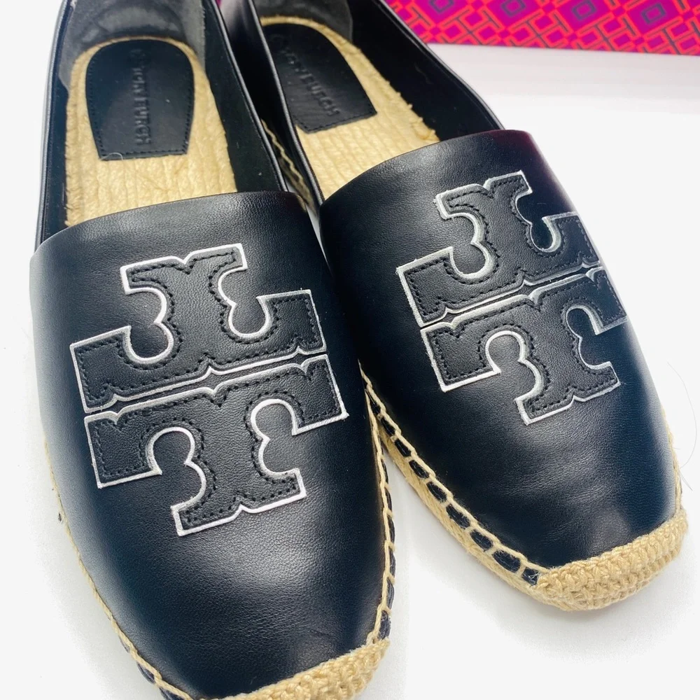 Tory Burch Ines Leather Espadrilles Size 10 Color Black NWB - Picture 2 of 7